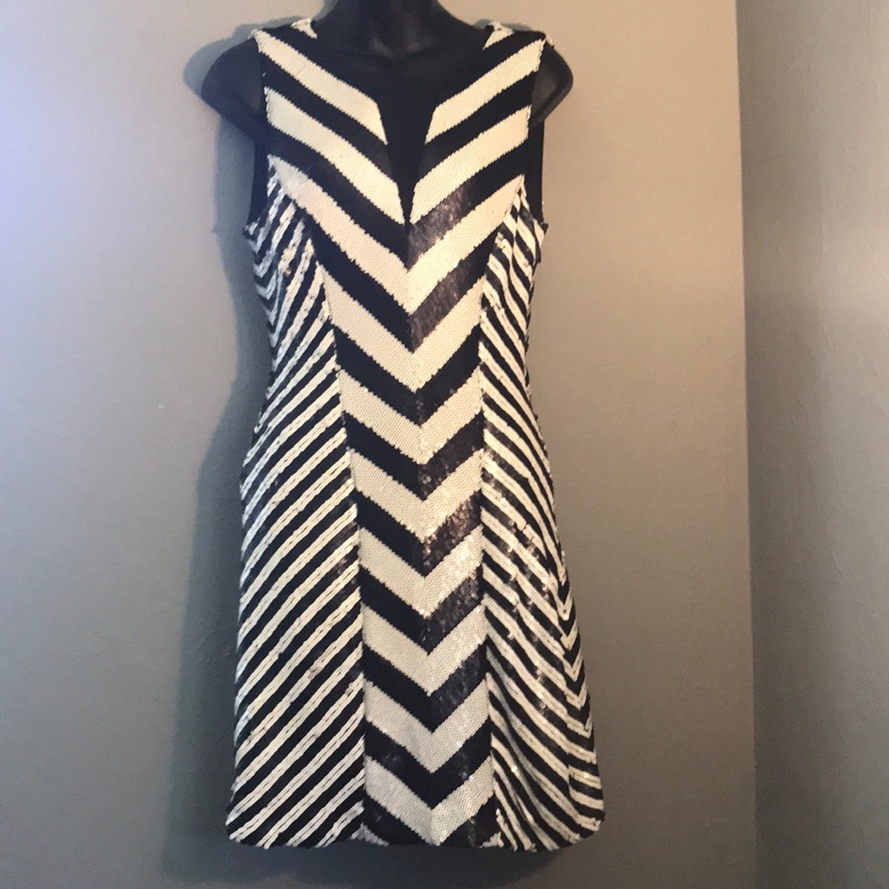 Bebe size Med black white sequin mini dress